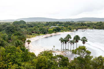 Aerial view of Canaima National Park beach and jungle