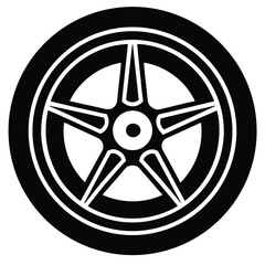 Black and White Graphic Illustration of a Car Tire with FivePointed Star Rim