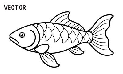 Common carp fish outline vector, Common carp coloring book page line art drawing vector illustration