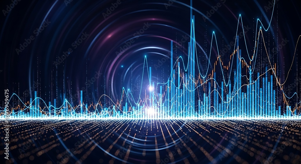Poster abstract digital visualization of financial data and sound waves