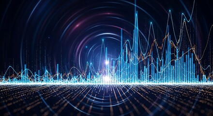 Abstract digital visualization of financial data and sound waves