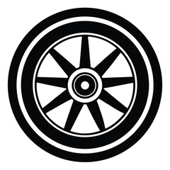 Obraz premium Black Stylized Wheel Graphic with Ten Spokes, Rim, and Hub Design Element