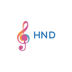HND “Colorful music logo with human faces and treble clef design” HND Later Logo, “Creative music academy logo with silhouette heads and notes” 
