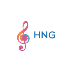 HNG “Colorful music logo with human faces and treble clef design” HNG Later Logo, “Creative music academy logo with silhouette heads and notes” 
