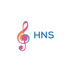 Fototapeta premium HNS “Colorful music logo with human faces and treble clef design” HNS Later Logo, “Creative music academy logo with silhouette heads and notes” 