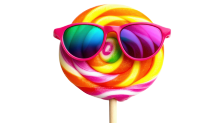Rainbow Lollipop with Sunglasses solated on a Transparent or white Background