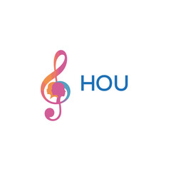 Obraz premium HOU “Colorful music logo with human faces and treble clef design” HOU Later Logo, “Creative music academy logo with silhouette heads and notes” 