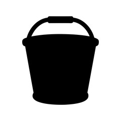 A solid black silhouette of a bucket with a handle standing upright