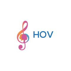 HOV “Colorful music logo with human faces and treble clef design” HOV Later Logo, “Creative music academy logo with silhouette heads and notes” 
