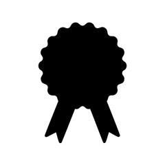 Black silhouette of a rosette award with ribbons on a white background