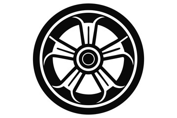 Fototapeta premium Black and White Wheel Design with Six Spokes and Concentric Circles Illustration