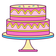 Two Tier Pink Cake Vector Illustration on Stand