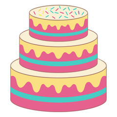Three Tier Celebration Cake Illustration with Sprinkles