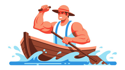 Rowing Man: A strong, determined man rows a boat with force, conquering the waves. A symbol of challenge.