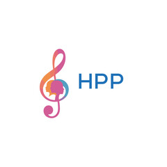 Fototapeta premium HPP “Colorful music logo with human faces and treble clef design” HPP Later Logo, “Creative music academy logo with silhouette heads and notes” 