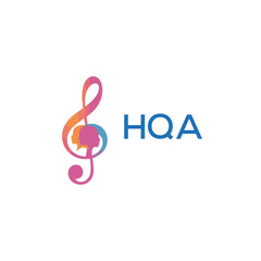 HQA “Colorful music logo with human faces and treble clef design” HQA Later Logo, “Creative music academy logo with silhouette heads and notes” 
