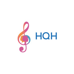 HQH “Colorful music logo with human faces and treble clef design” HQH Later Logo, “Creative music academy logo with silhouette heads and notes” 
