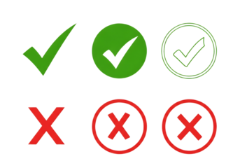 Check mark and cross icons set on black background for design