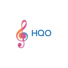 HQO “Colorful music logo with human faces and treble clef design” HQO Later Logo, “Creative music academy logo with silhouette heads and notes” 
