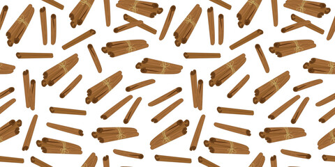 Seamless pattern of cinnamon, spice cinnamon sticks. Medicinal, cosmetic, culinary plants. Spices for cooking. Ingredient for healthy warming vitamin drink.