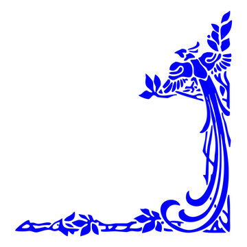 Decorative vintage corner design vector with a stylized bird and leaves for elegant borders