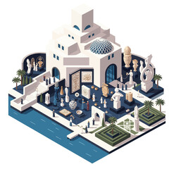  Isometric Vector Illustration of Qatar Museum of Art and Islamic Art Collection
