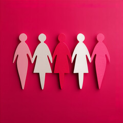 Female Paper Cut Outs Against A Pink Background, Women's Health