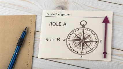 Guided Alignment Document with Compass and Pen on Wooden Table