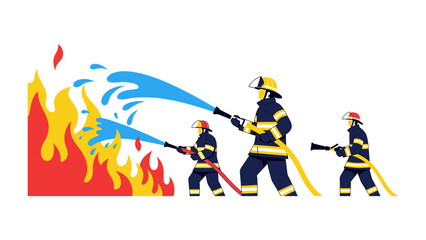 Firefighter's Duty: Courageous firefighters battle a raging blaze, using water hoses to extinguish the flames, symbolizing bravery and commitment in the face of danger.