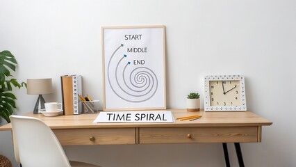 Creative Workspace with Spiral Chart Illustrating Time Concepts