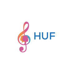 HUF “Colorful music logo with human faces and treble clef design” HUF Later Logo, “Creative music academy logo with silhouette heads and notes” 
