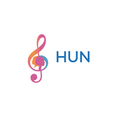 Fototapeta premium HUN “Colorful music logo with human faces and treble clef design” HUN Later Logo, “Creative music academy logo with silhouette heads and notes” 