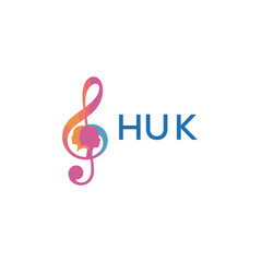 Fototapeta premium HUK “Colorful music logo with human faces and treble clef design” HUK Later Logo, “Creative music academy logo with silhouette heads and notes” 