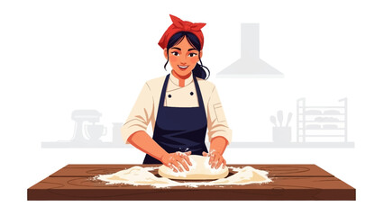 Artisan baker: The scene portrays an artisan baker kneading dough, radiating warmth and expertise in a domestic setting with a vintage touch. 