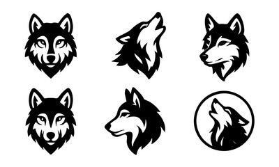 Collection of wolves. Wildlife and animals, vector illustration