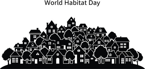 World habitat day with houses and trees in a town