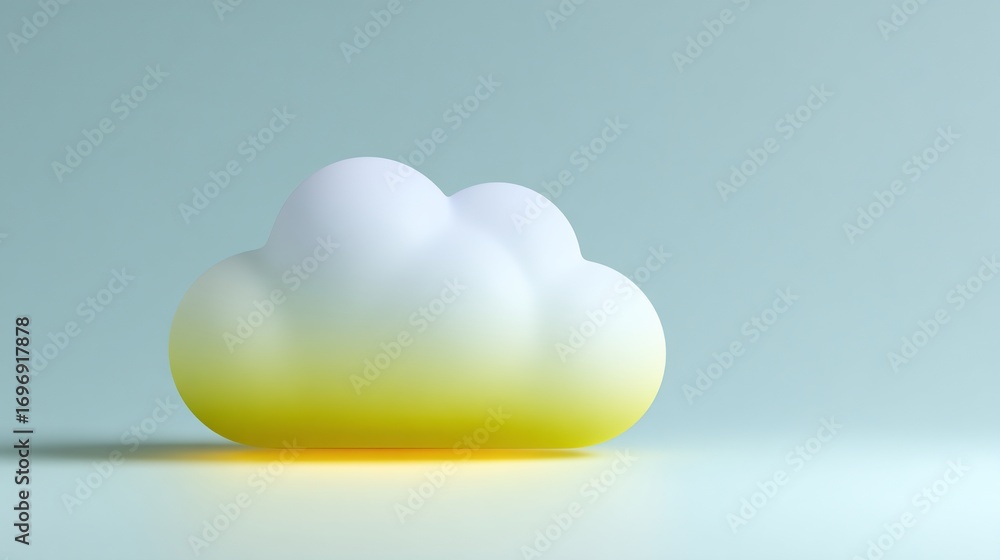 Poster simple cloud shape with gradient glow on light blue background