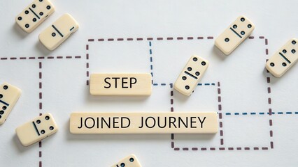 Step Joined Journey with Dominoes on Game Board Background