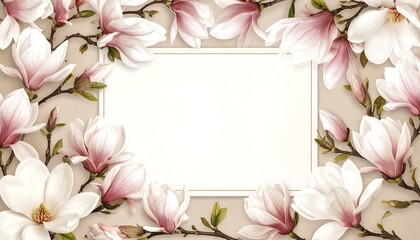 Fototapeta premium Floral frame with magnolia blossoms
