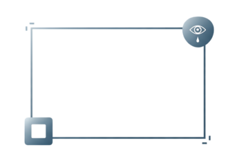 Eye with tear drop in circle and rectangle border design