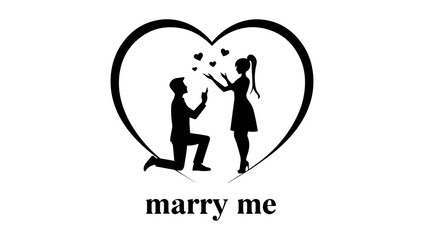 8 proposal black and white love vector icon, icon, vector, illustration, icons, woman, design, symbol, mary me