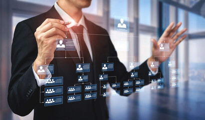 Corporate org chart and team structure show hierarchy, team, and structure for clear organization,...