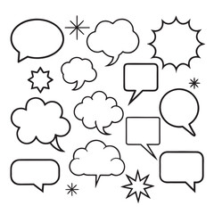 collection of 15 outline speech and thought bubbles