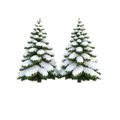 Snowy Evergreen Trees Together isolated on white or transparent background, png clipart, design element. Easy to place object on any other background.