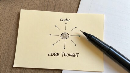 Centered Ideas with Core Thought on Sticky Note Visual Concept