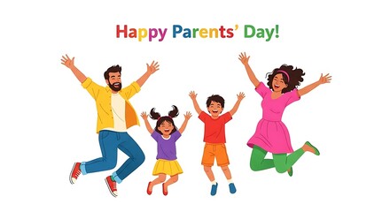 Happy Parents Day Family Jumping with Joy Illustration