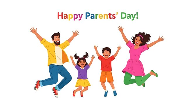 Happy Parents Day Family Jumping with Joy Illustration