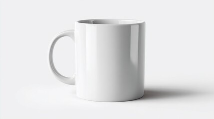 Obraz premium Simple, white ceramic mug standing centered with a subtle shadow on a white backdrop