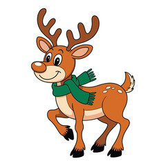 Obraz premium Charming reindeer wearing a green scarf, festive christmas animal character for holiday decorations and greeting cards