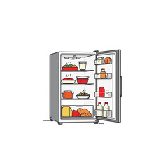 Open fridge displaying colorful leftovers in minimalist style, food storage